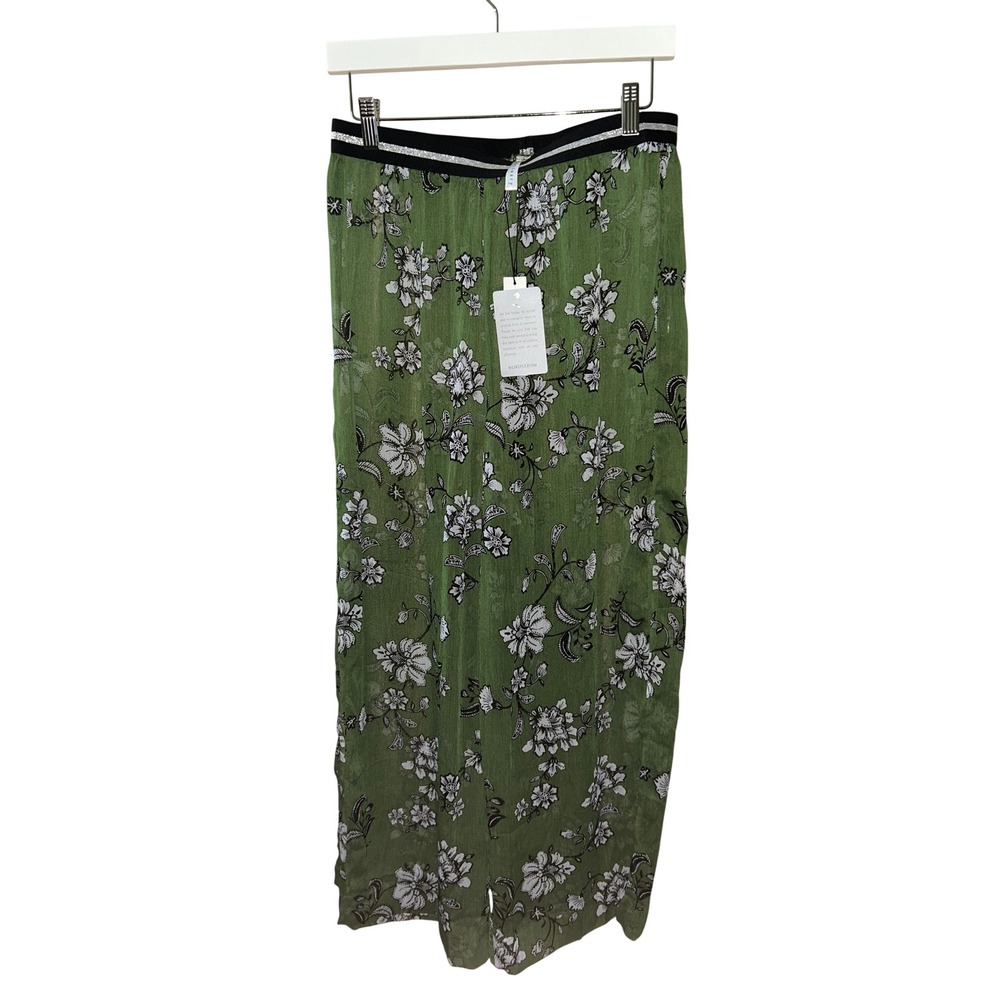 Sanctuary Swim Cactus Green Floral Wide Leg Pants SABB22812 Metallic‎ Waistband
